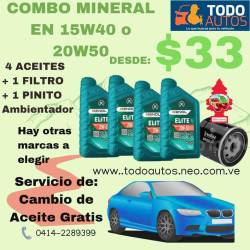 COMBO 4 Aceite Mineral 15w40 o 20w50 + 1 Filtro Aceite + 1 Ambientado y Cambio de Aceite Gratis